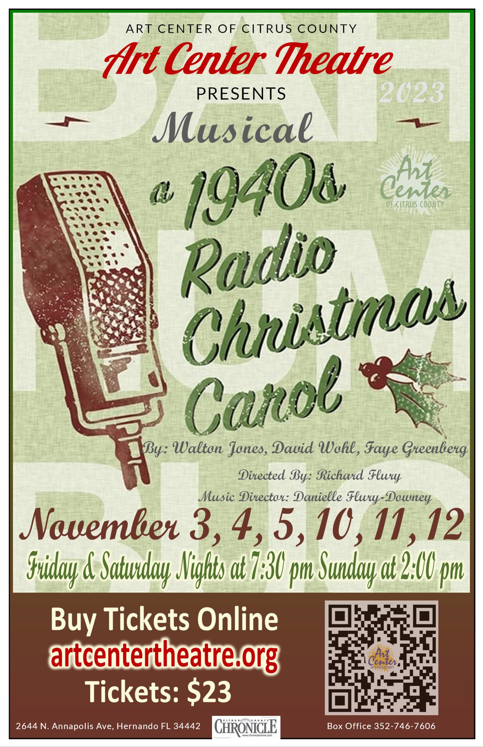 Art Center Theatre Presents: a 1940’s Radio Christmas Carol MUSICAL Nov.3-12