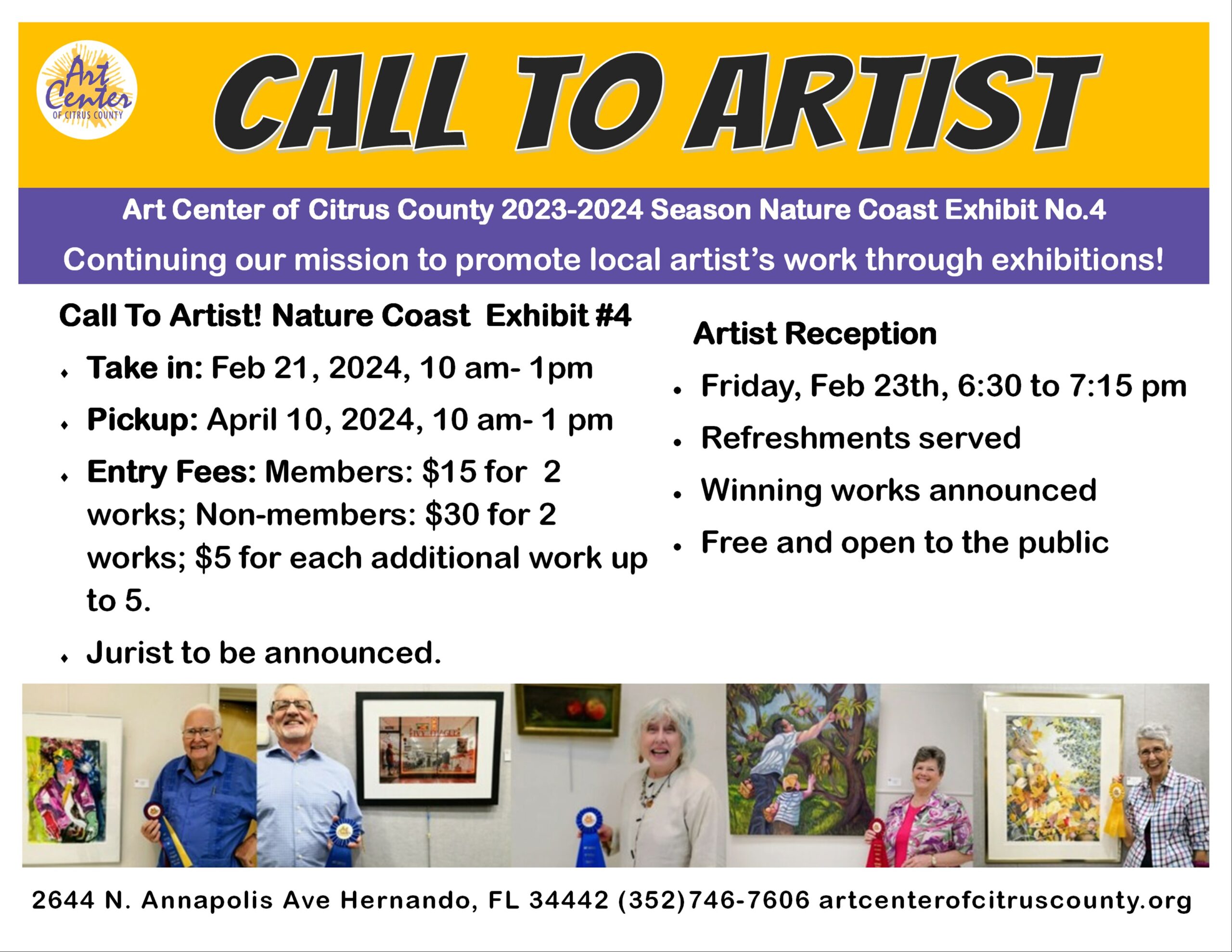 Call to Artist Nature Coast Exhibit No.4 Wednesday, Feb. 21, 10 am-1pm