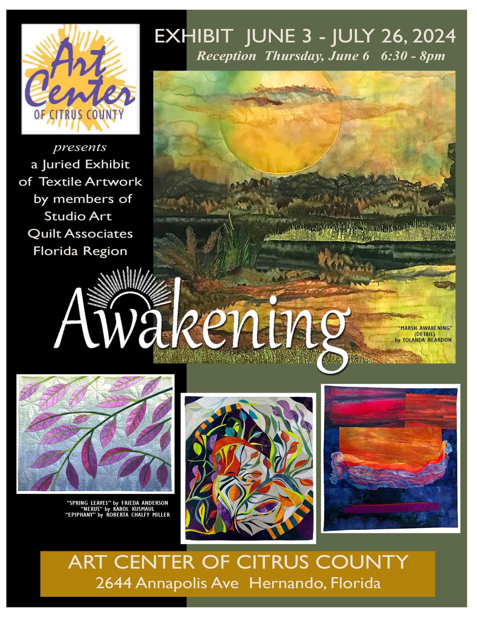 The Art Center of Citrus County is proud to present the SAQA traveling quilt exhibit