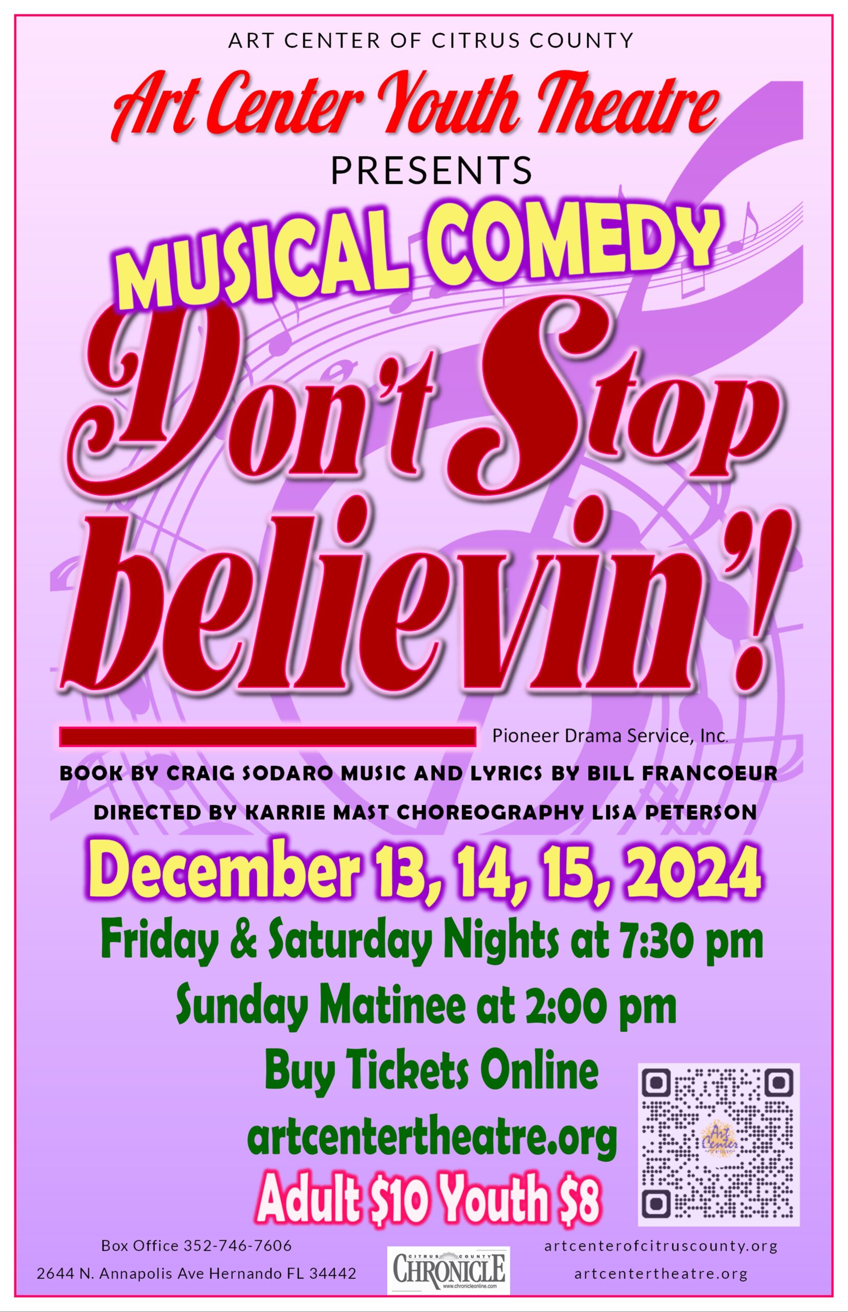 Art Center Youth Theatre Presents: Don’t Stop Believin’! Dec. 13, 14, 15