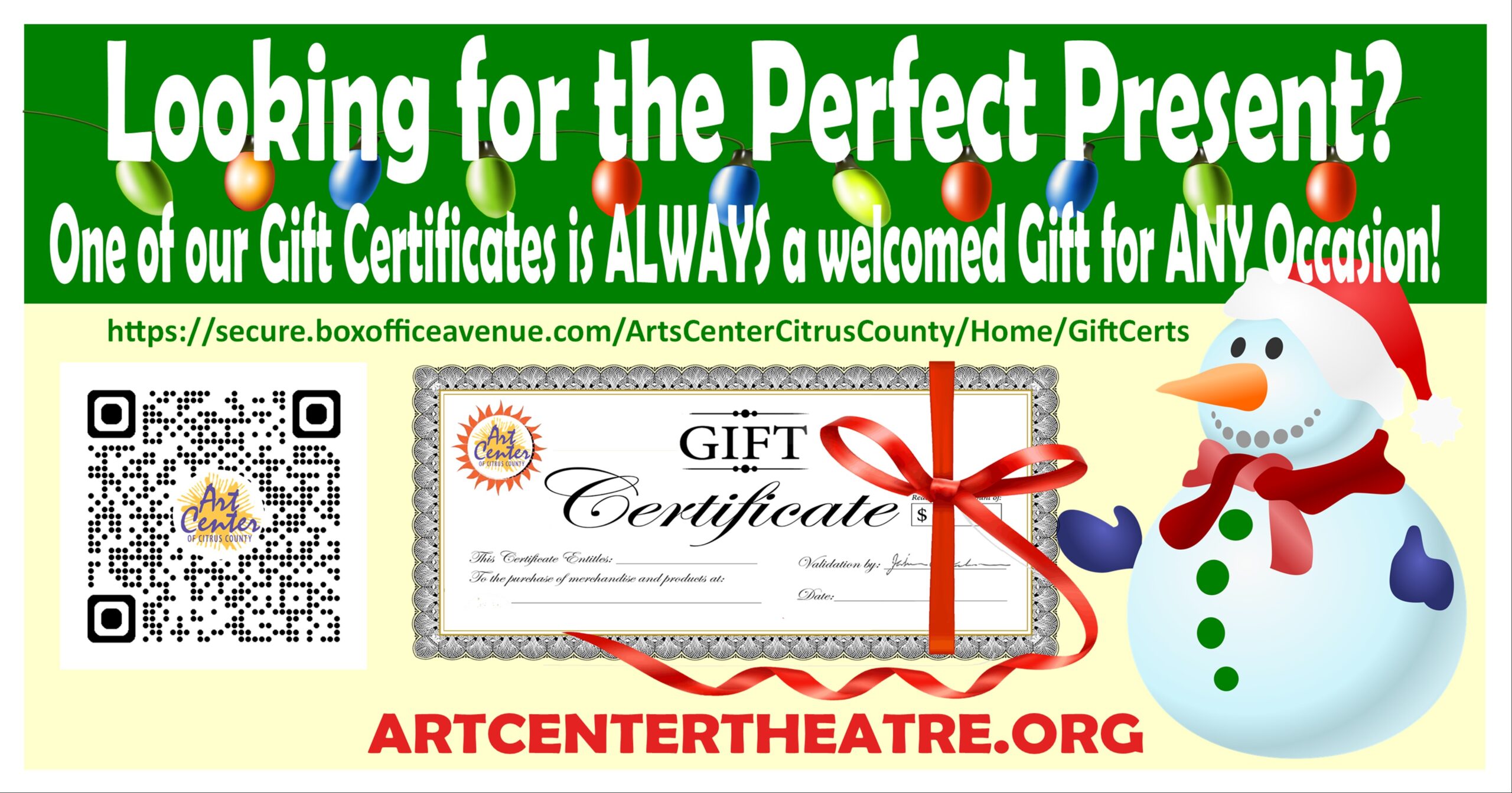 Art Center Theatre Gift Certificates