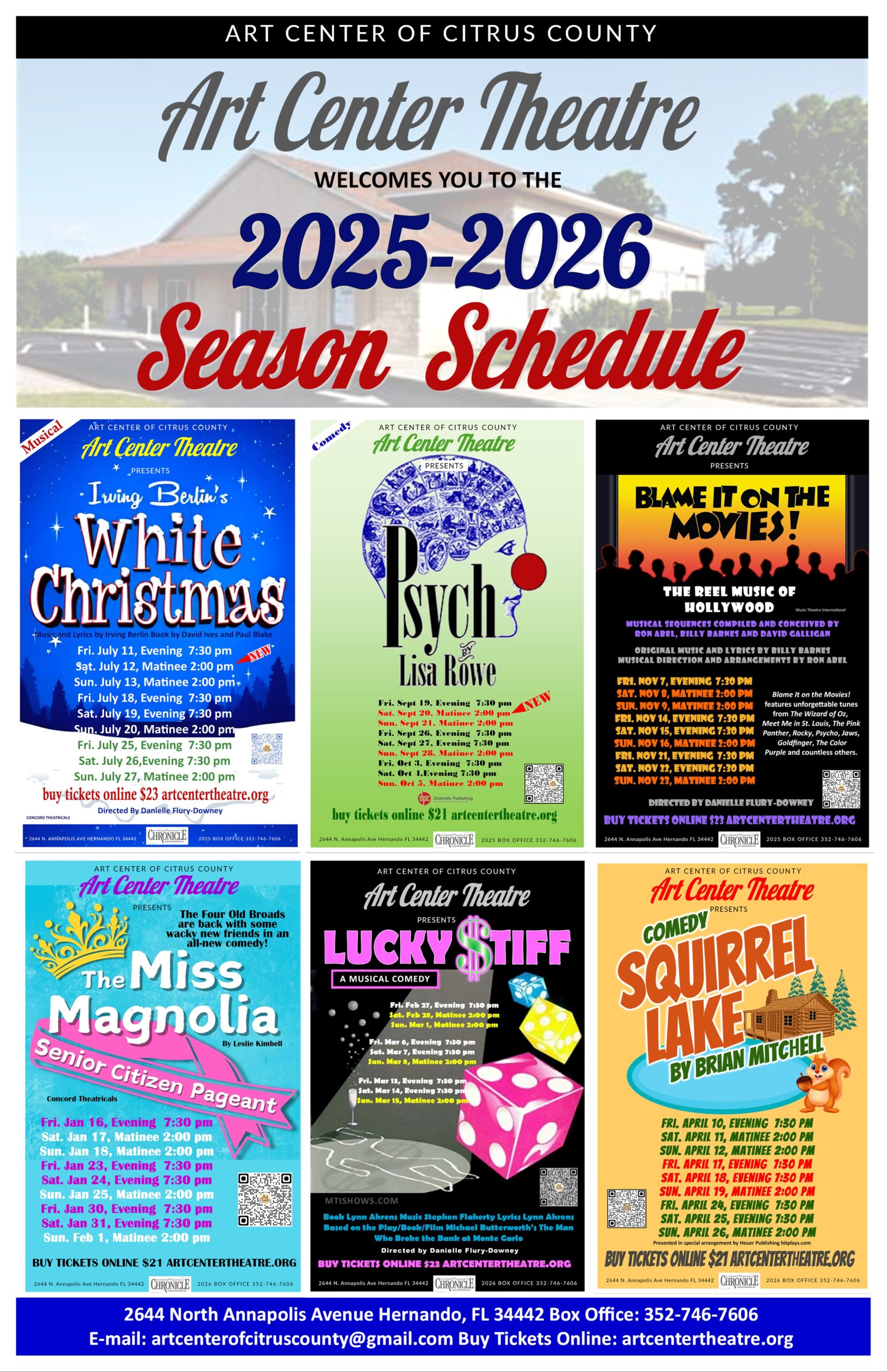 Art Center Theatre Welcomes you to the 2025-2026 Season Schedule