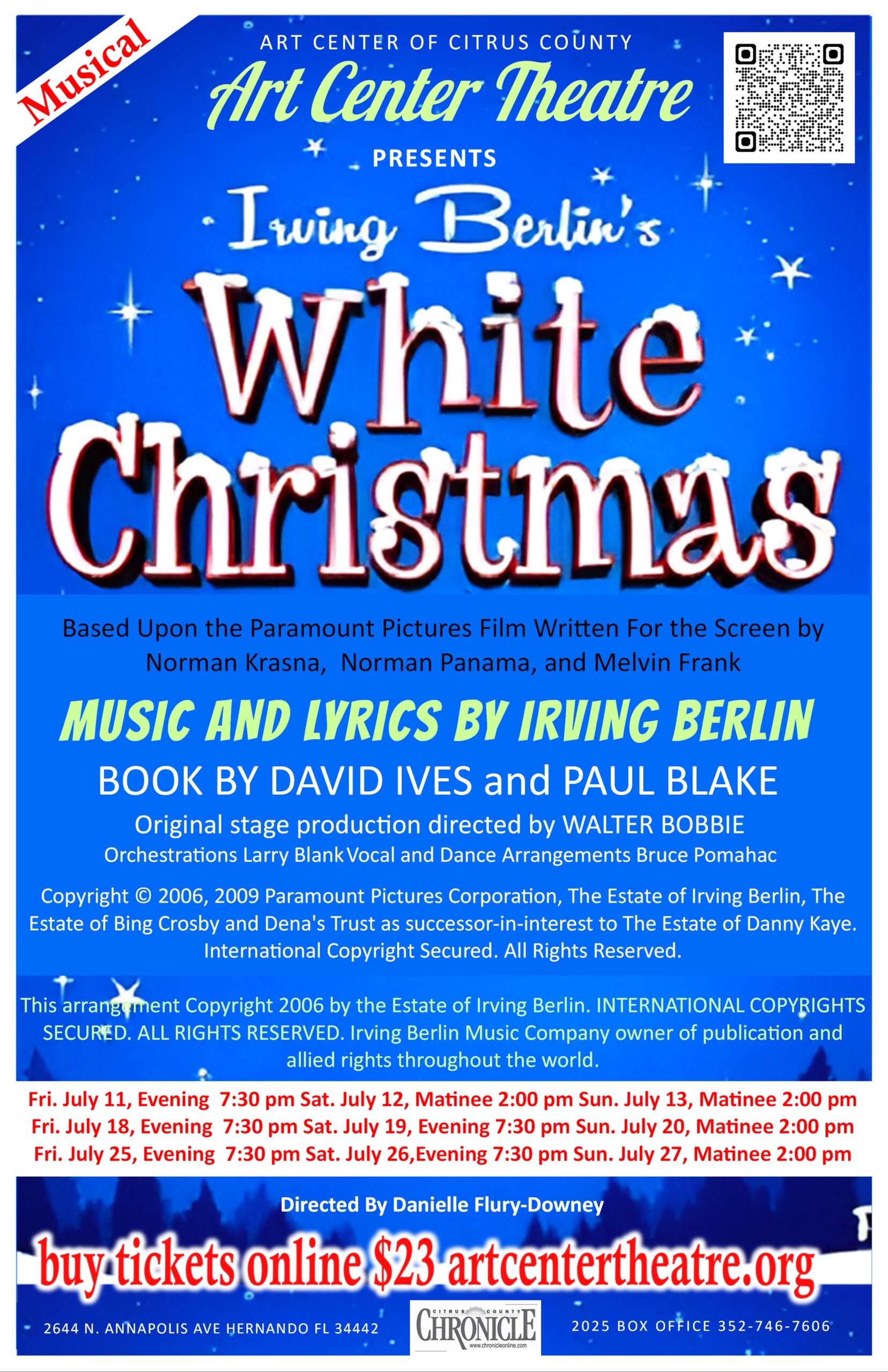 Art Center Theatre Presents: Irving Berlin’s White Christmas July 11 – 27