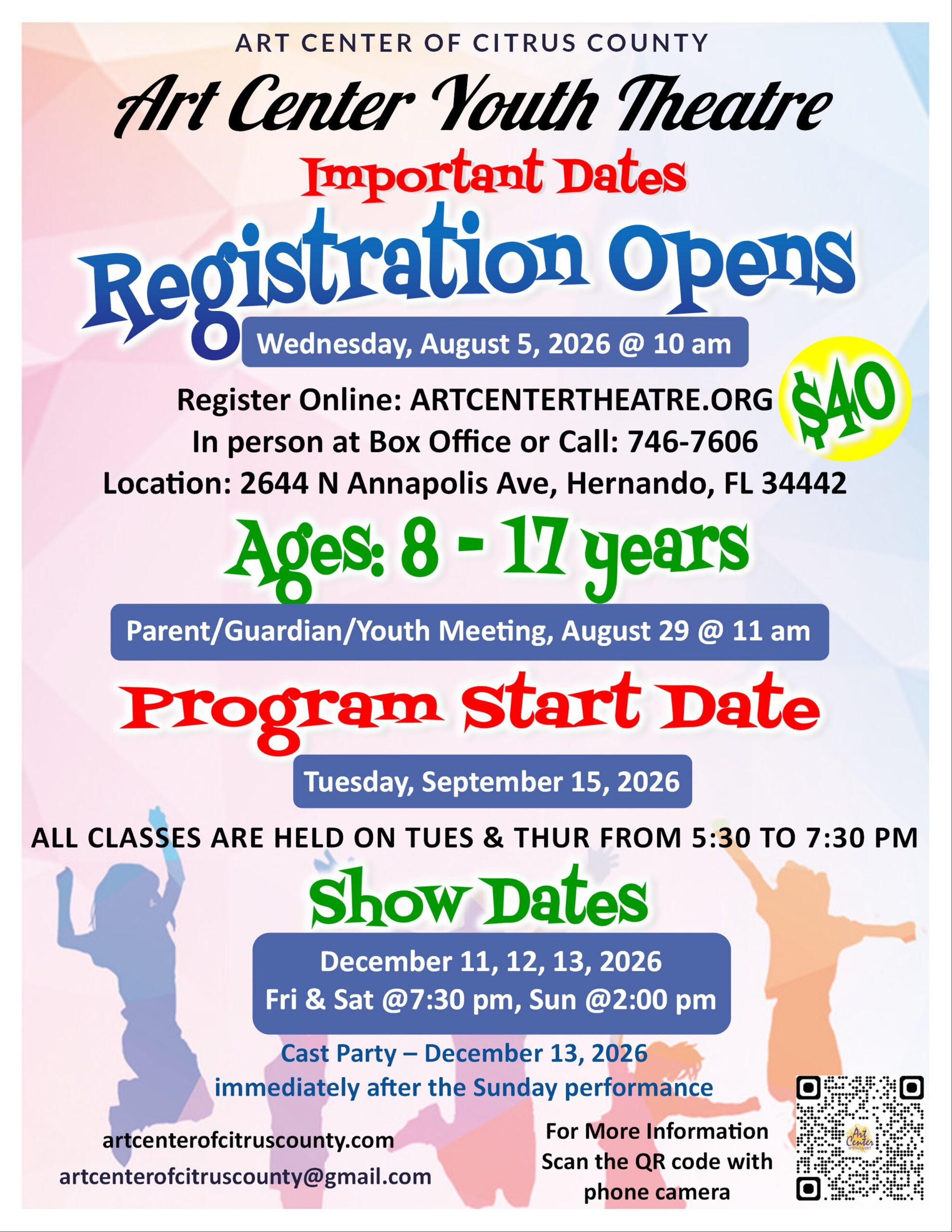 Art Center Youth Theatre Registration Opens Aug. 5, @10 am