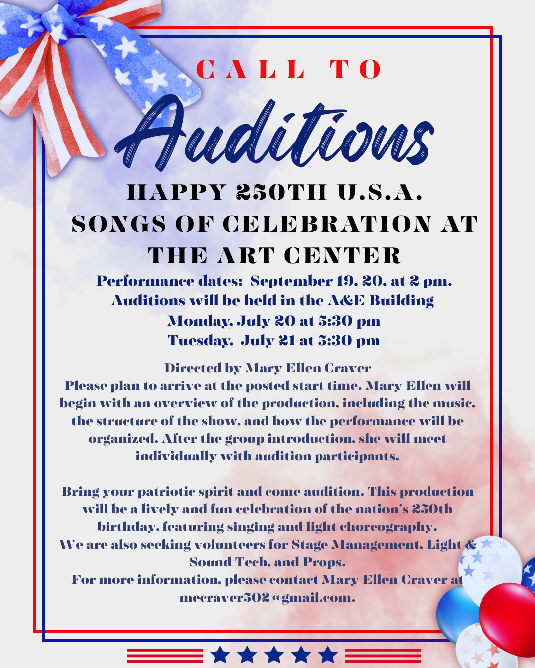 Call to Audition: Happy 250TH Songs of Celebration