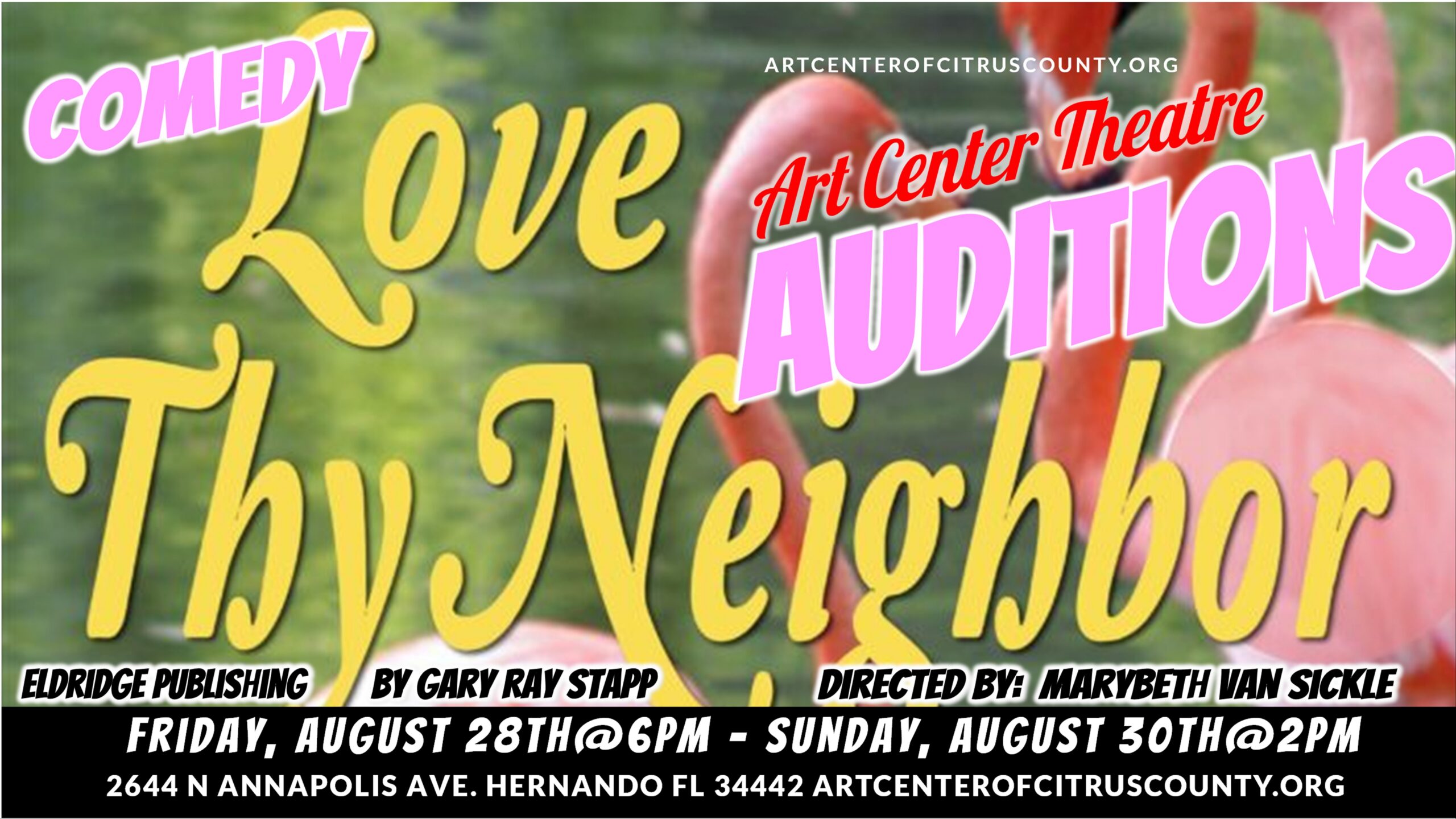 Auditions: on Friday, August 28th at 6 and Sunday, August 30th at 2